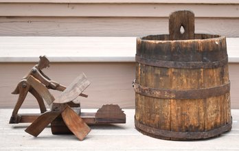 Antique oak bucket 16”H x 11”