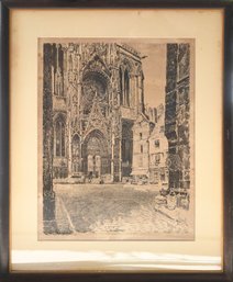 A black ink lithograph of the Cathedral 3b0238