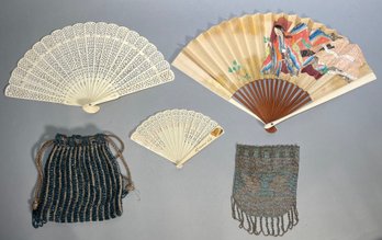 Antique purses and fans including  3b0253