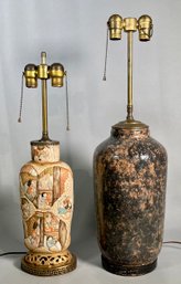 Two vintage lamps, a grey glazed terracotta