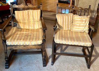 Two vintage maple chairs with cane