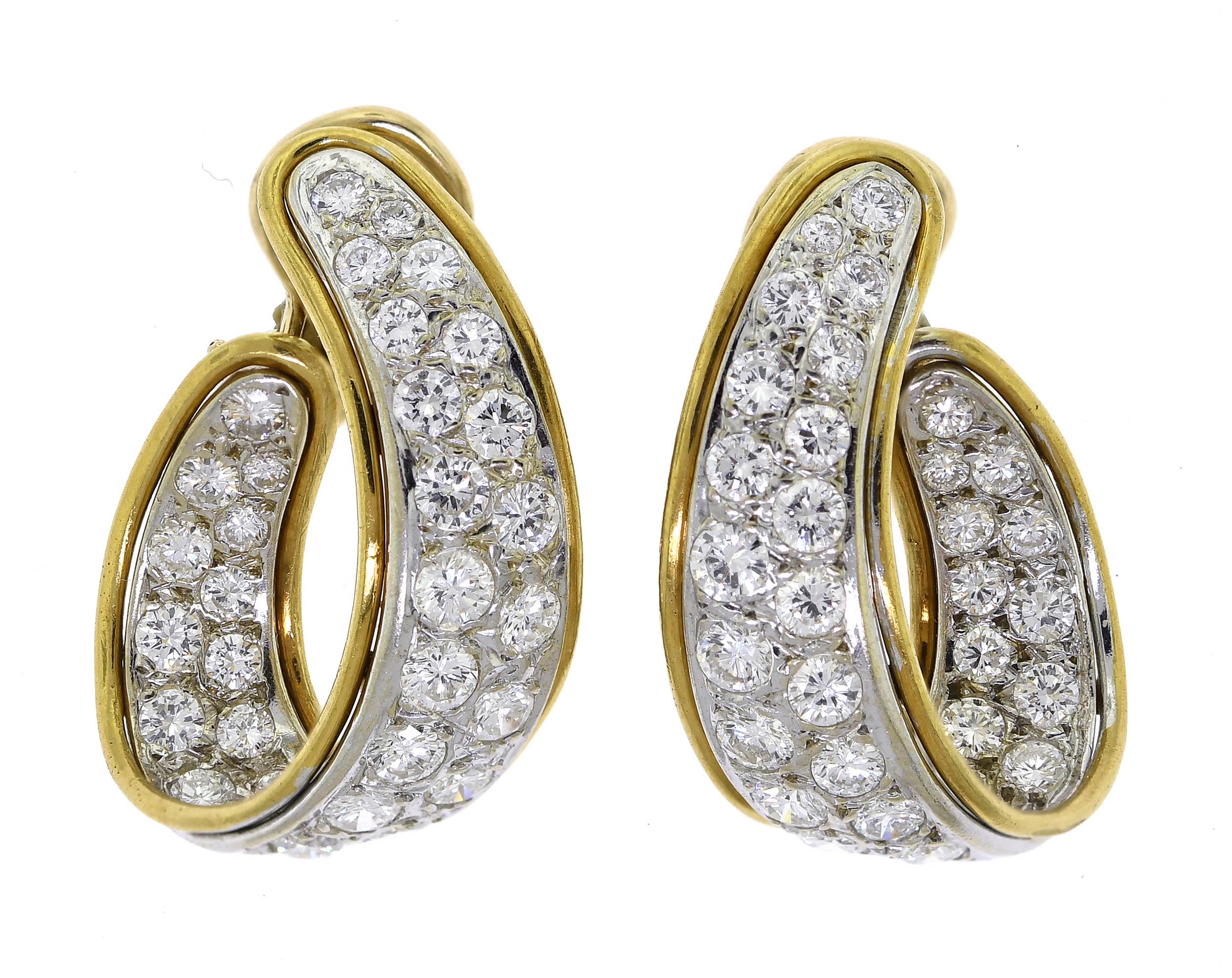 18K & PLATINUM DIAMOND HUGGIE EARRINGS.