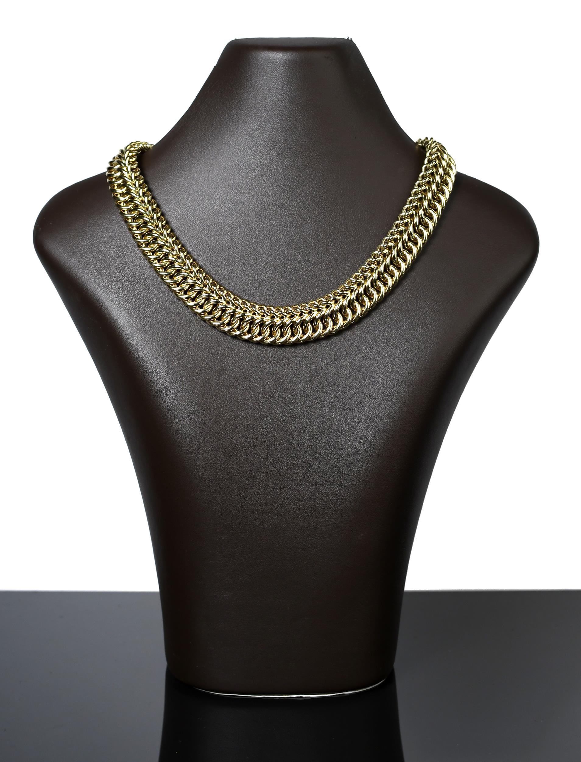 SIGNED WIDE 18K GOLD CHOKER NECKLACE,