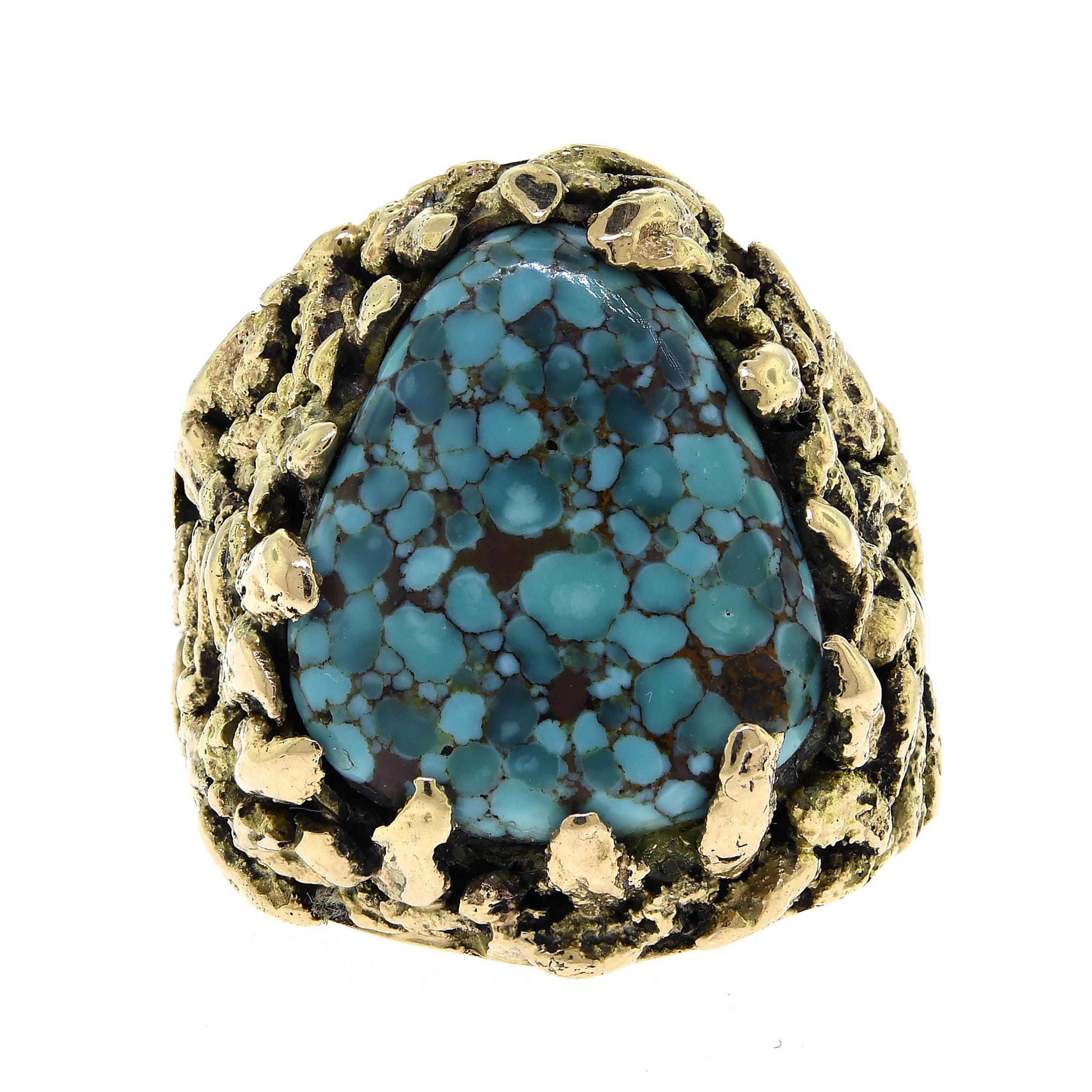 SIGNED ZUNI 14K GOLD TURQUOISE