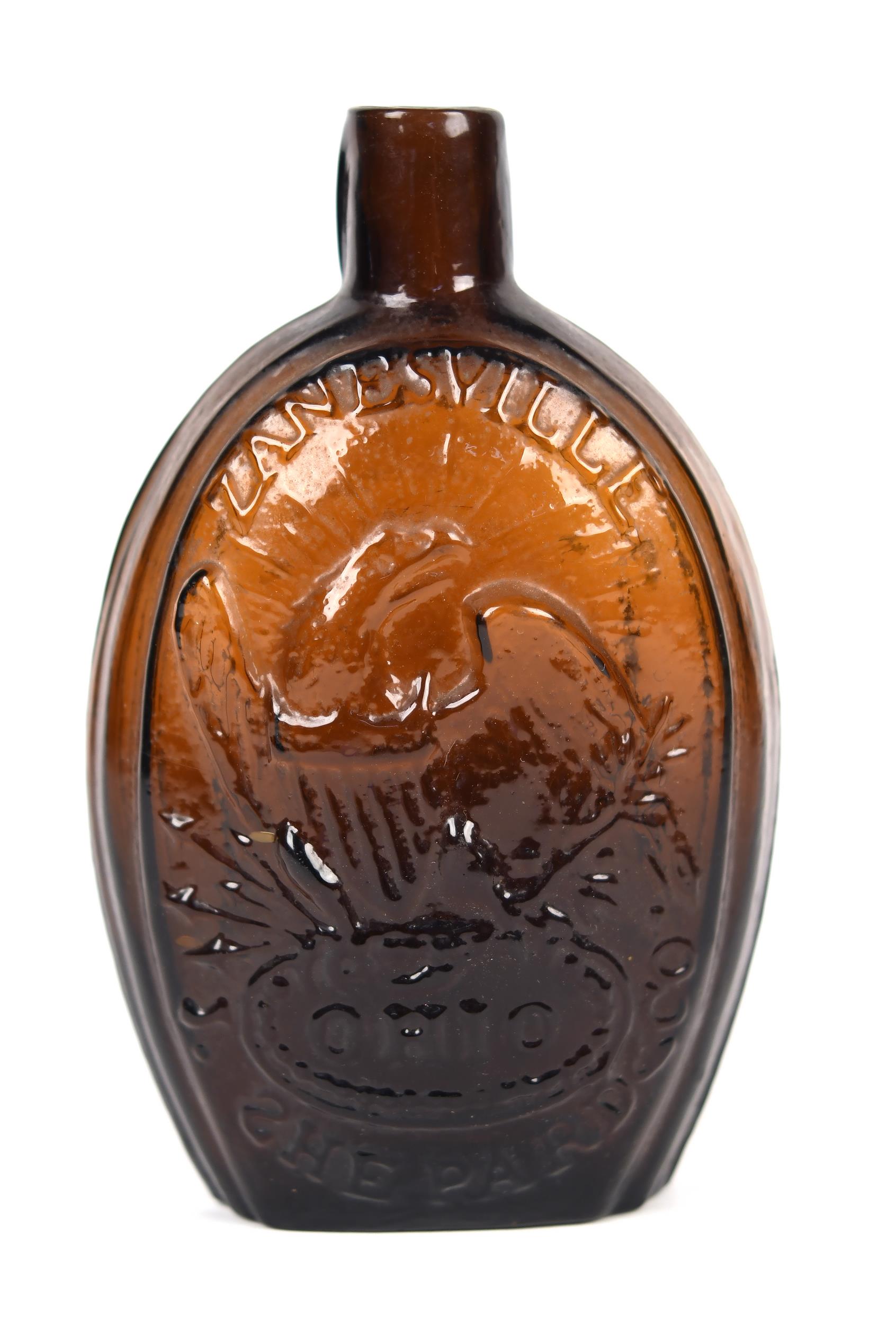 19TH C. ZANESVILLE OHIO AMBER FLASK.