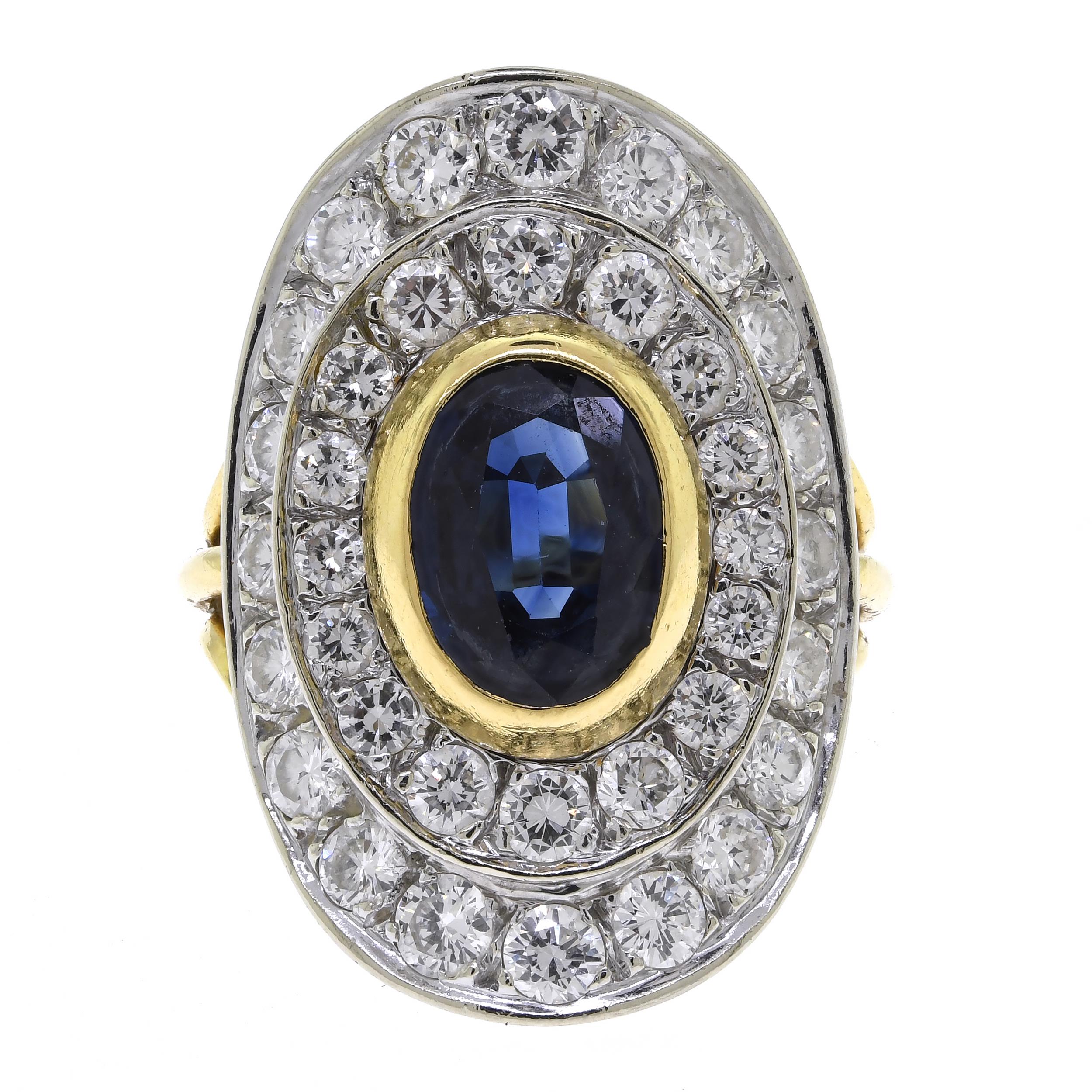 OVAL 18K GOLD DIAMOND AND SAPPHIRE 3b03fa