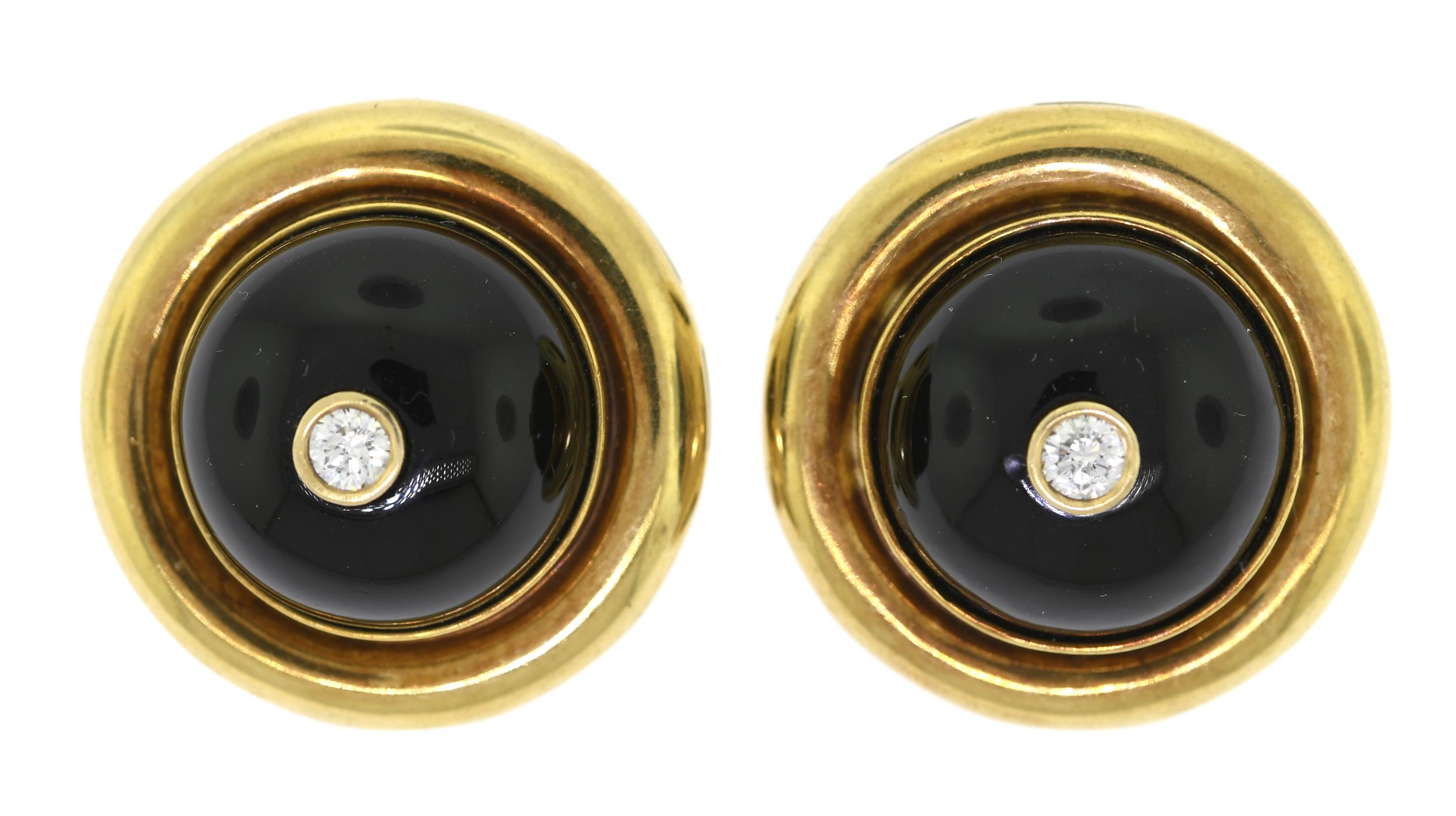 18K YG BLACK ONYX BUTTON EARRINGS 3b040b