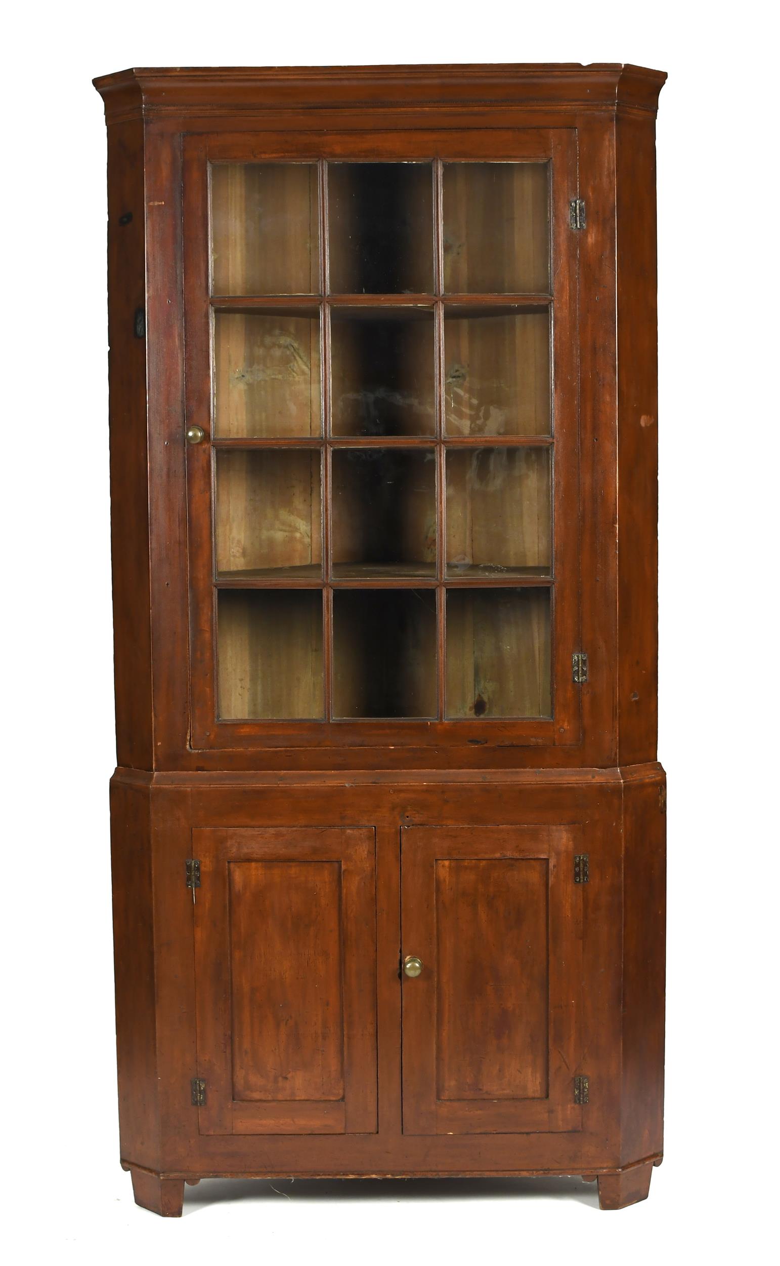 FEDERAL RED STAINED PA CORNER CUPBOARD  3b0428
