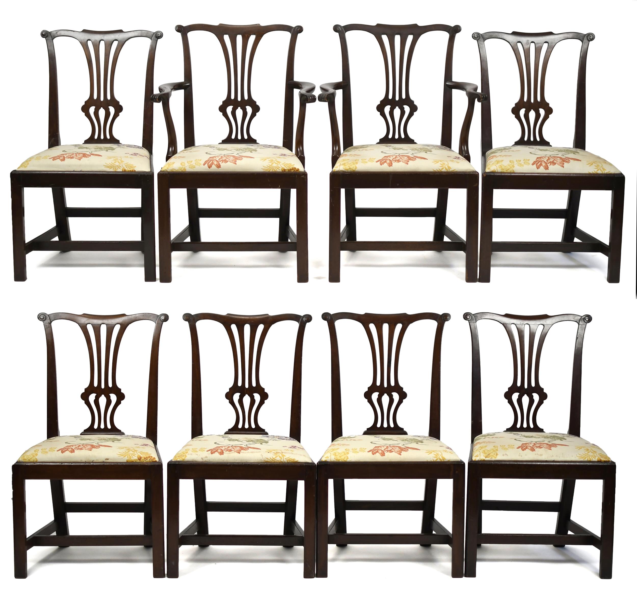 EIGHT VA CHIPPENDALE DINING CHAIRS.