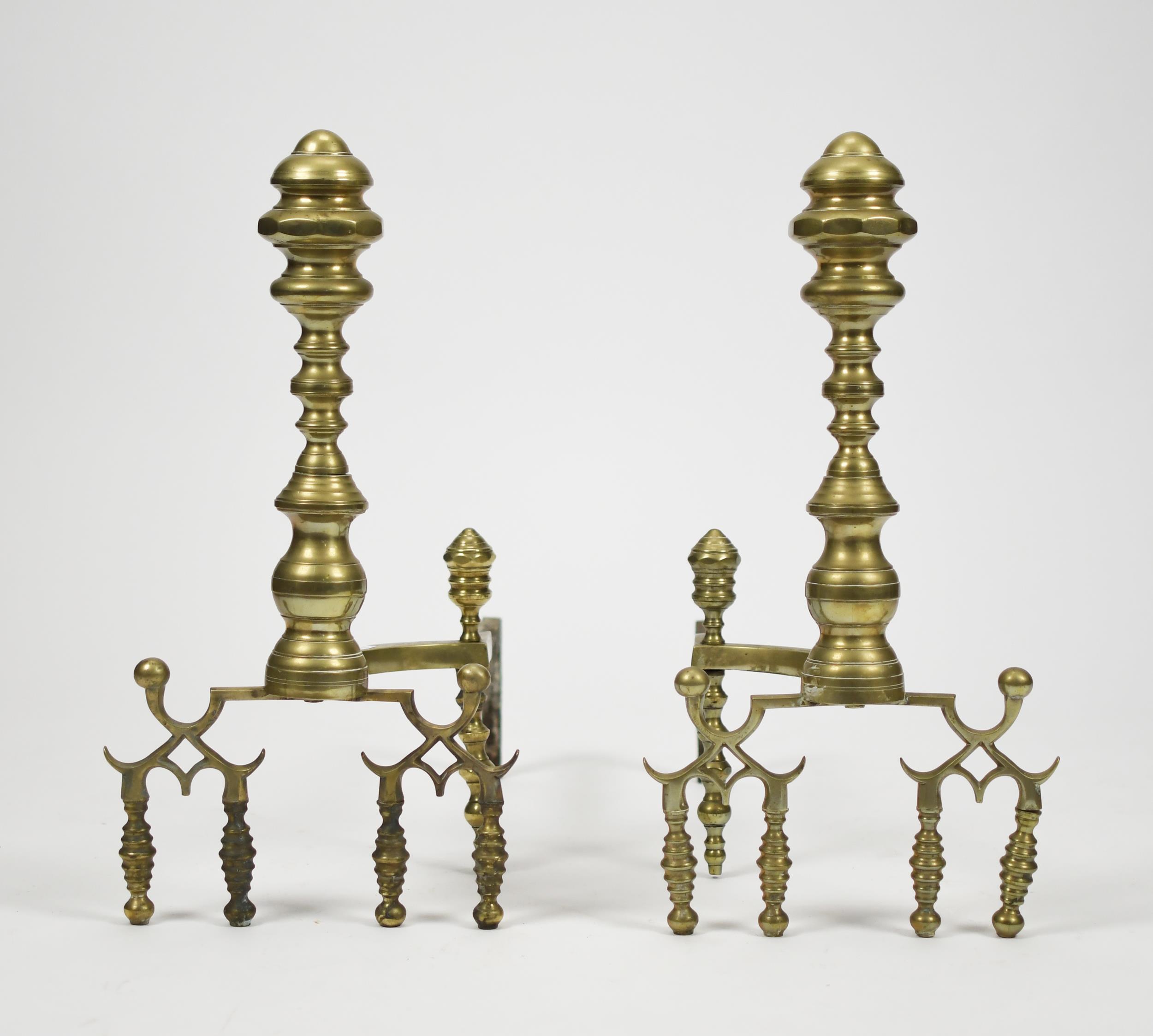 EARLY 19TH C. NEW YORK BRASS ANDIRONS