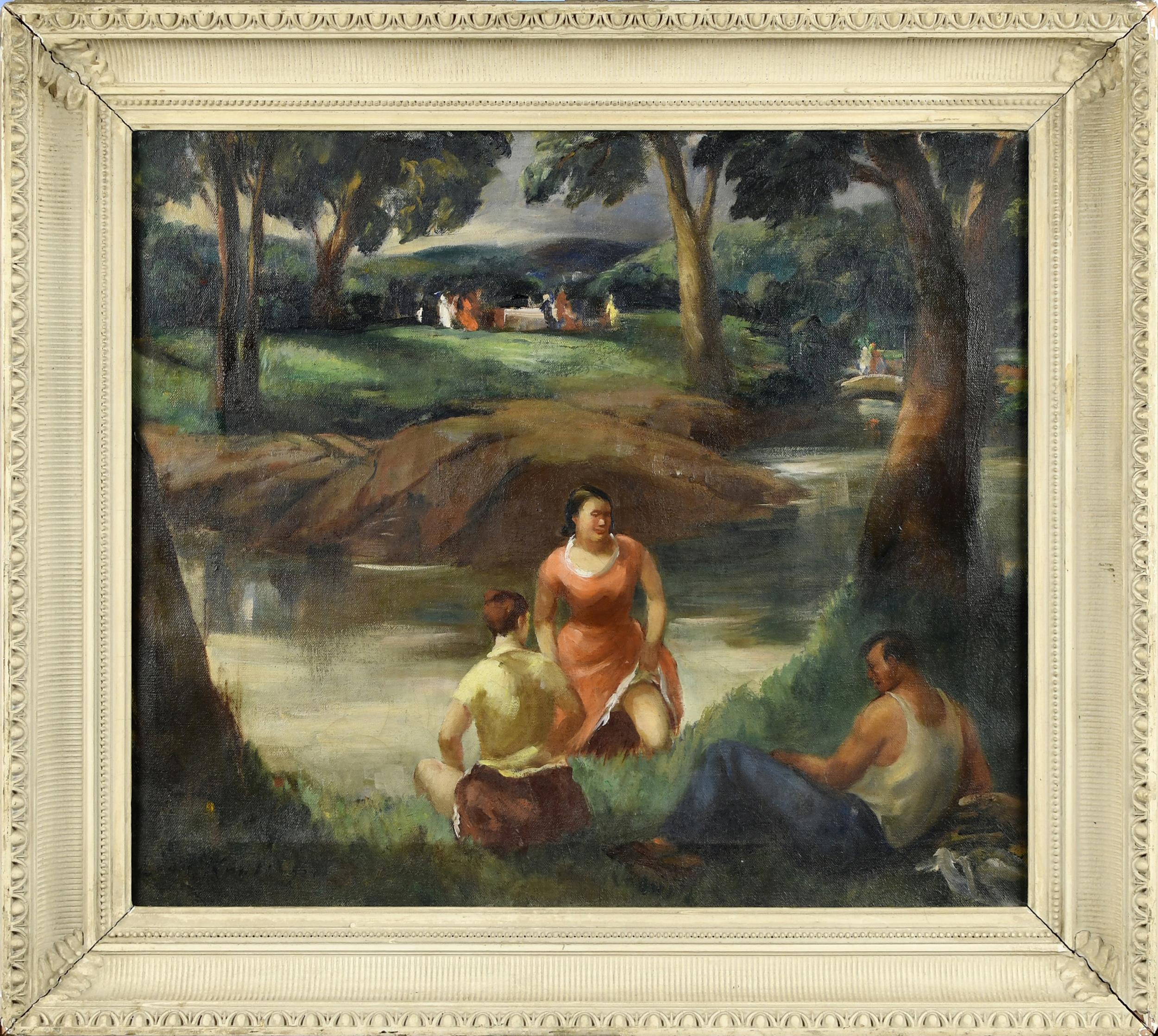 LEON KROLL OIL ON CANVAS BATHERS  3b04d9