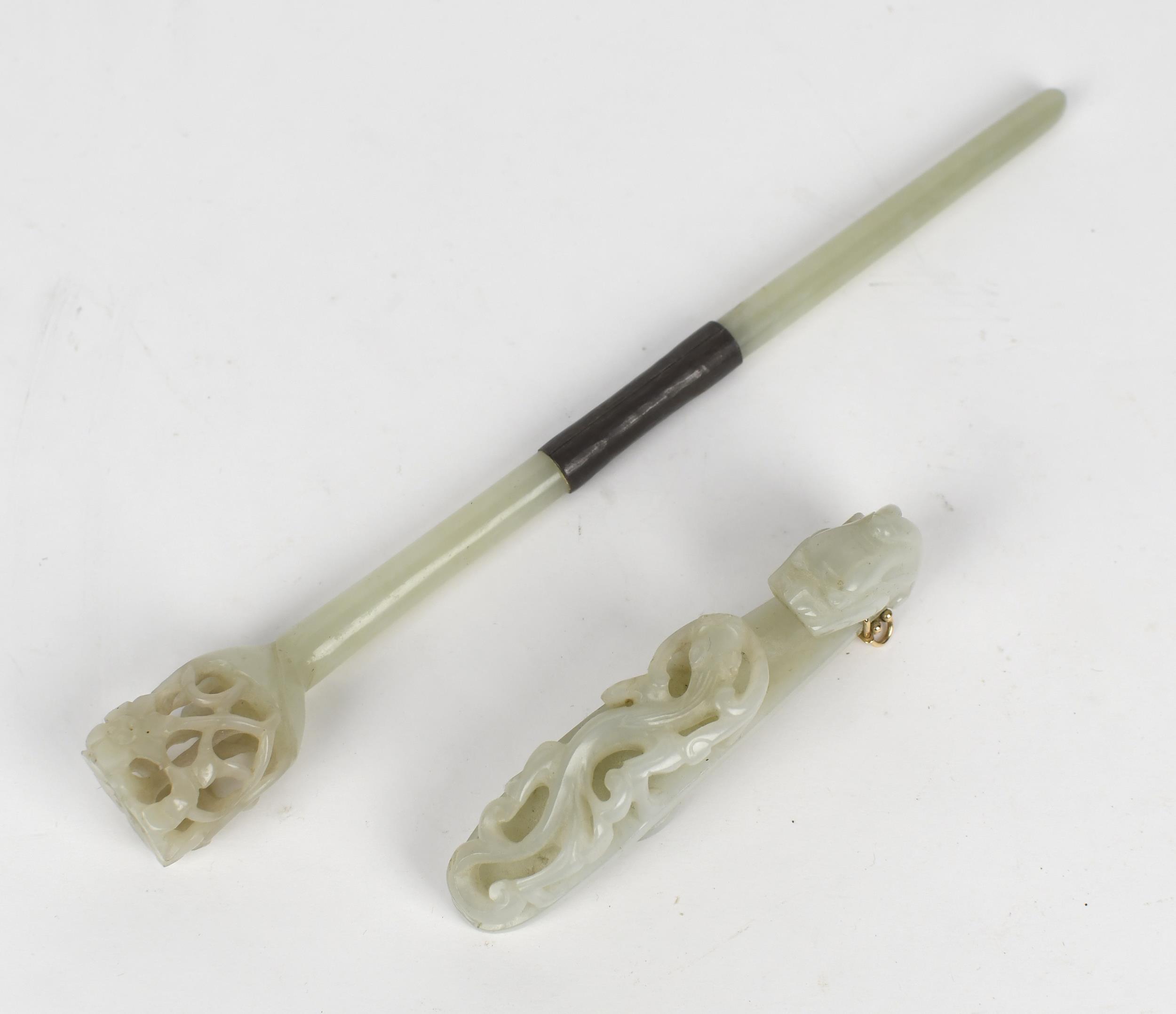 TWO ANTIQUE CARVED JADE ITEMS.