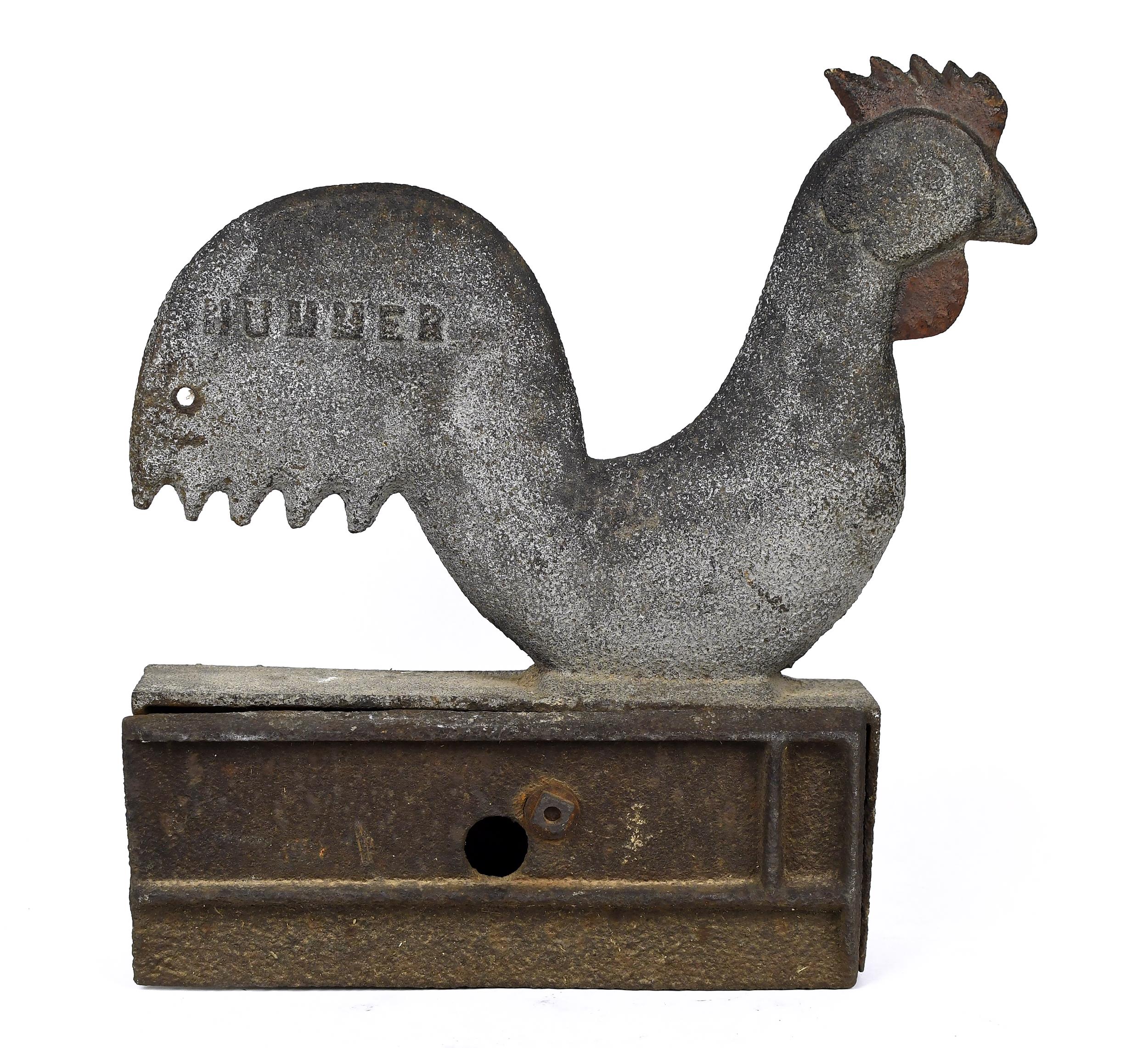 ANTIQUE CAST IRON ROOSTER MILL WEIGHT.