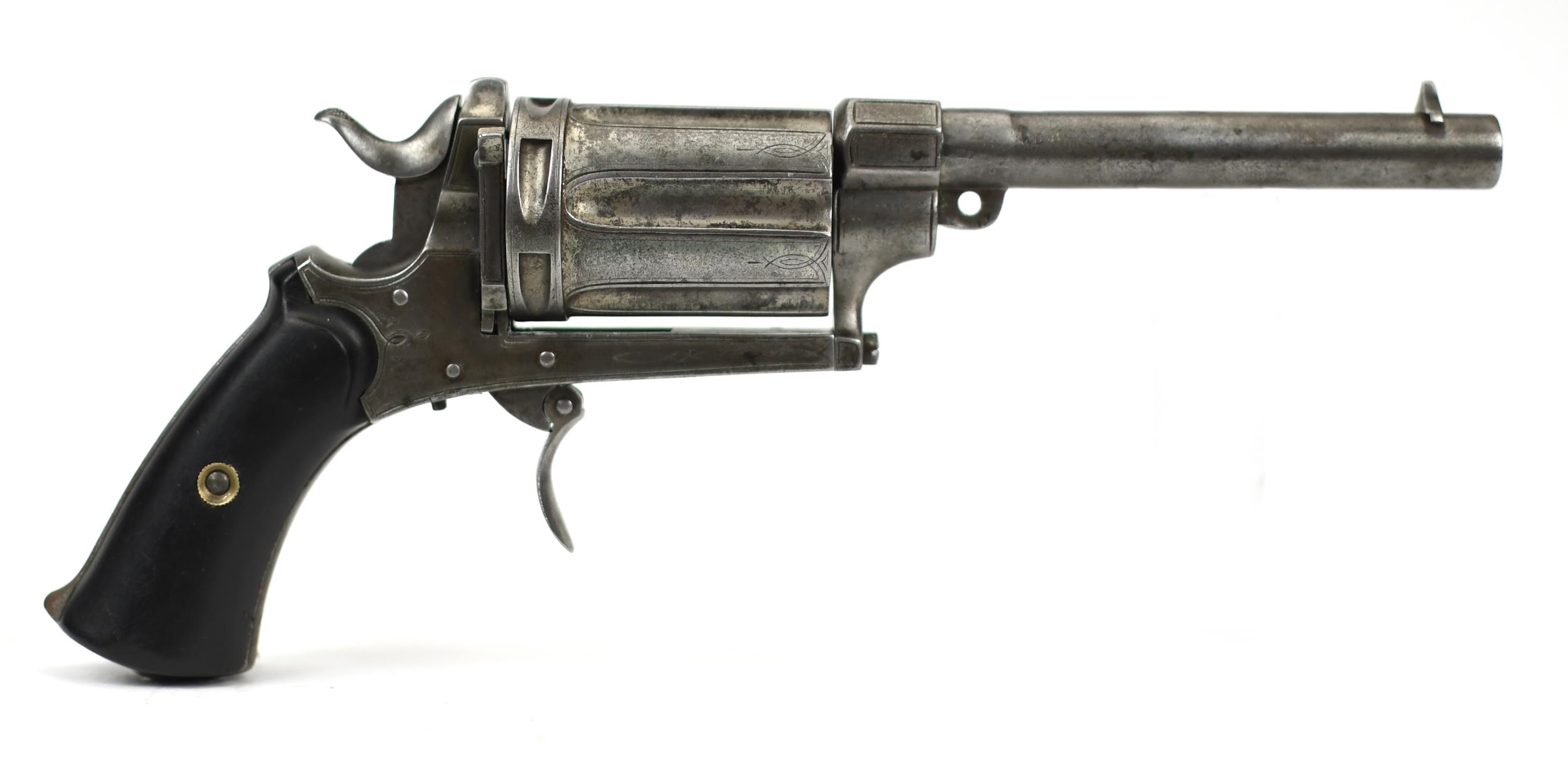 19TH C. ENGRAVED REVOLVER. A 19th