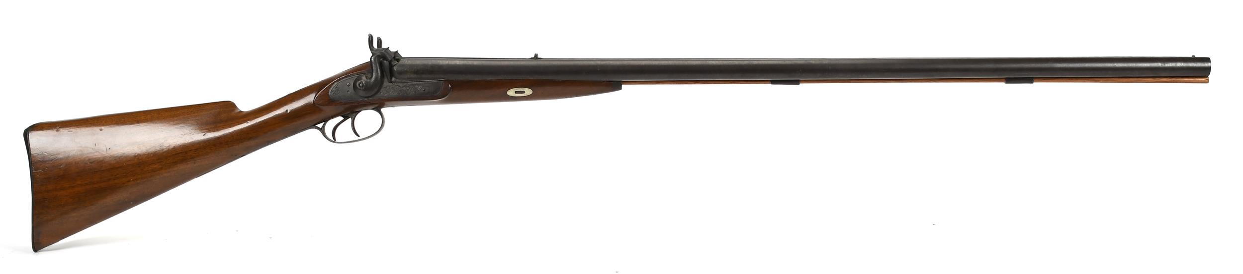 ANTIQUE DOUBLE BARREL PERCUSSION SHOTGUN.