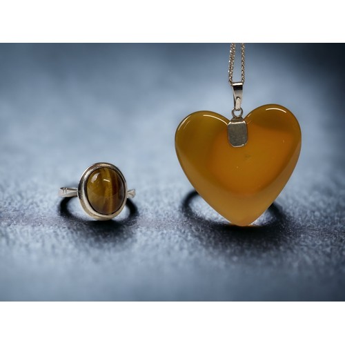 Vintage 925 silver agate heart