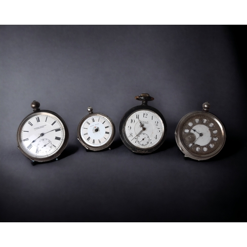 FOUR ANTIQUE SILVER POCKET WATCHES.