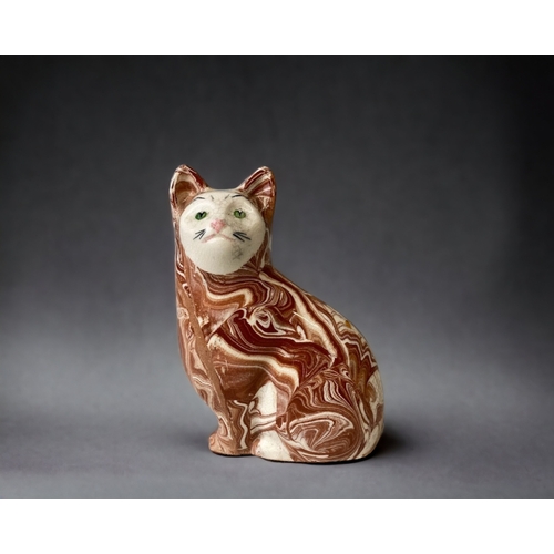 A POTTERY AGATE GLAZE SEATED CAT MARKED 3b06b8