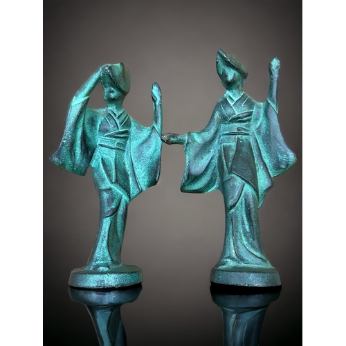 A PAIR OF VINTAGE JAPANESE BRONZE GEISHA