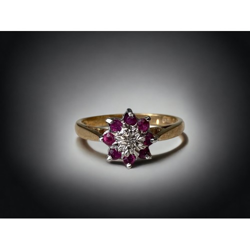 a ladies 9ct gold, Garnet and Diamond