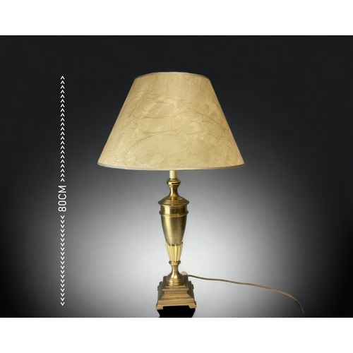 A LARGE BRUSHED BRASS TABLE LAMP.80CM