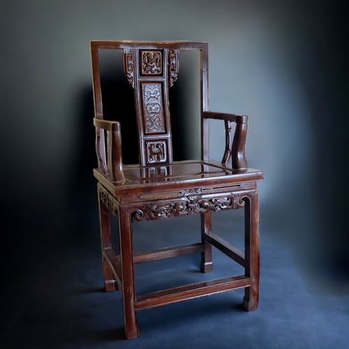 A CHINESE CARVED HARDWOOD ARMCHAIR  3b088a