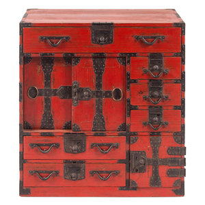 A Korean Red Lacquered Tansu Cabinet 19th 3b0a8d
