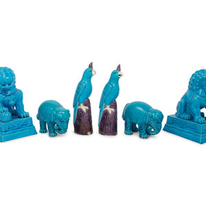 Six Chinese Turquoise Glazed Figures