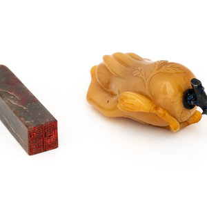 A Chinese Bloodstone Seal and A