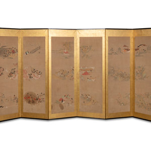 A Japanese Six Panel Floor Screen 20th 3b0a9c