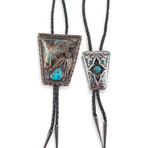 Pair of Navajo Silver Bolo Ties  3b0ac6