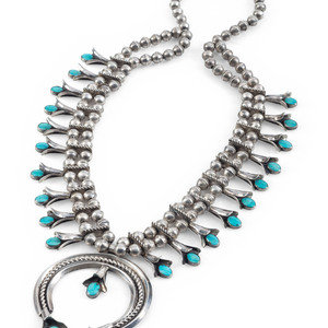 A Navajo Silver and Turquoise Squash