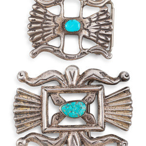 Pair of Navajo Sandcast Silver and Turquoise