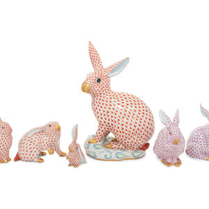 Six Herend Porcelain Rabbits 20th 3b0c7f