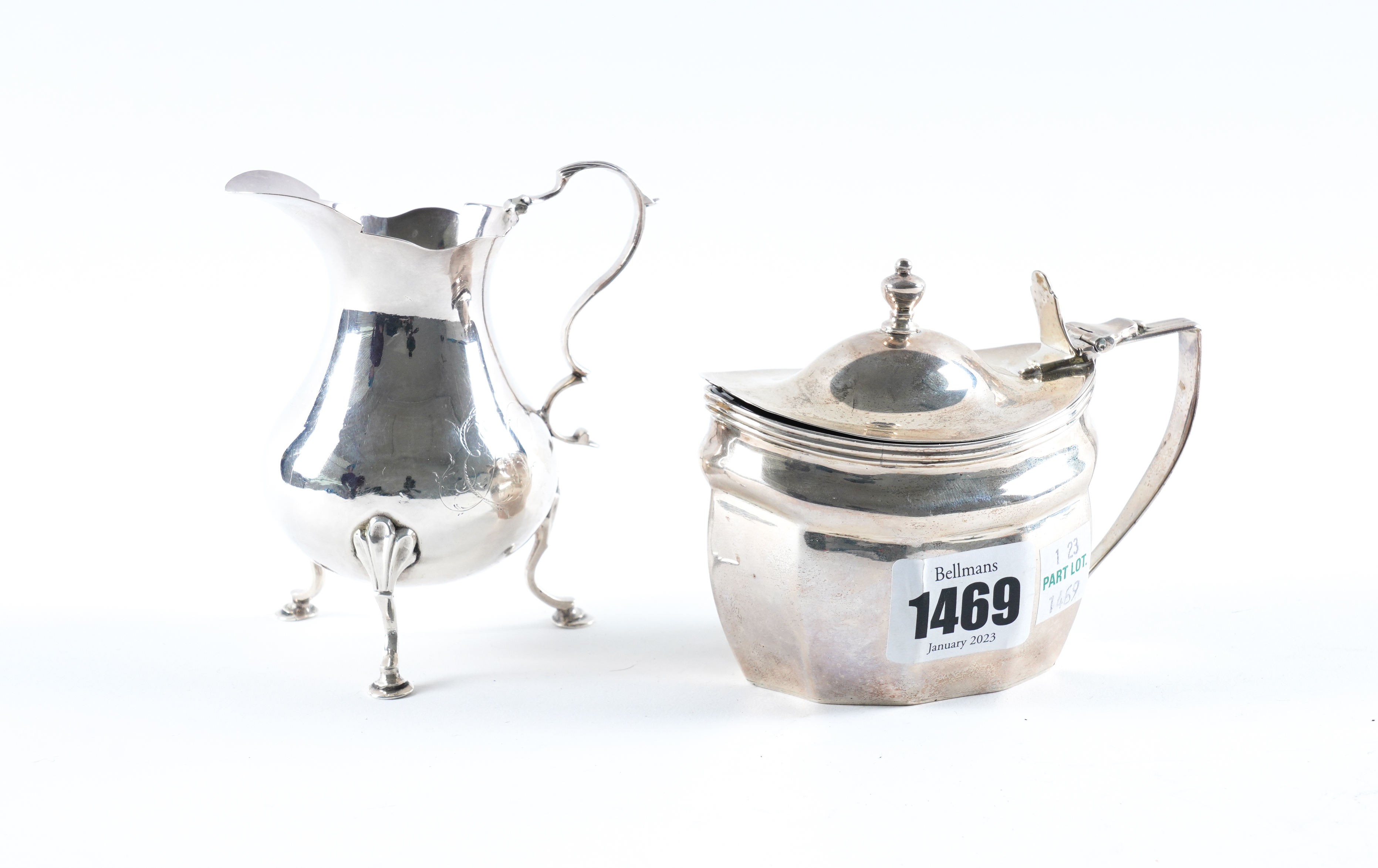 A SILVER MUSTARD POT AND A SILVER CREAM