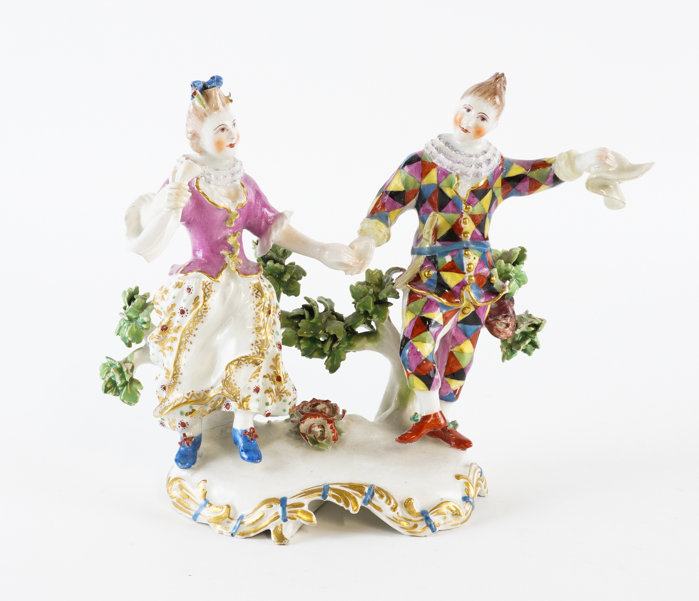 A RARE BOW PORCELAIN GROUP OF HARLEQUIN