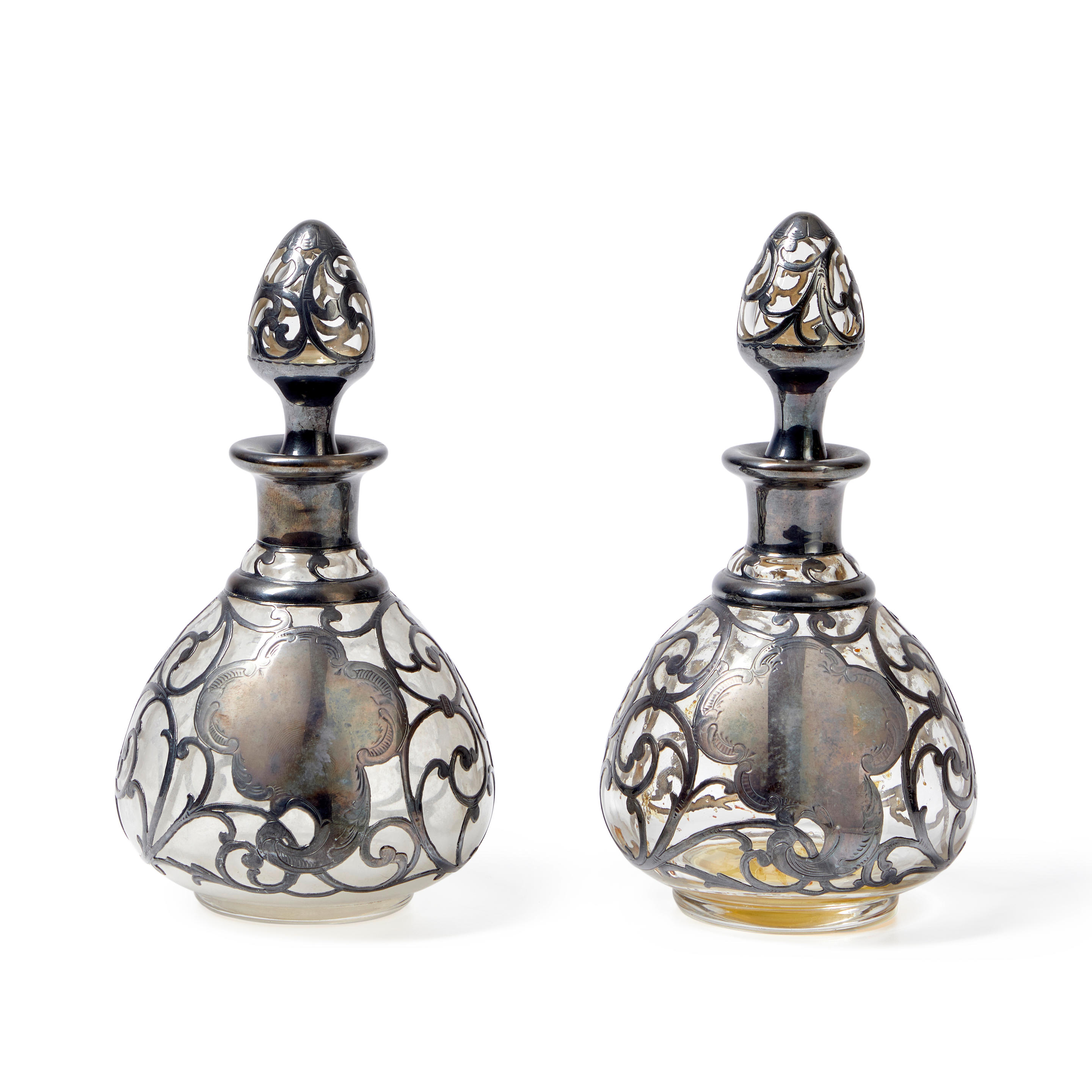 TWO SILVER OVERLAY GLASS PERFUME 3ae72d