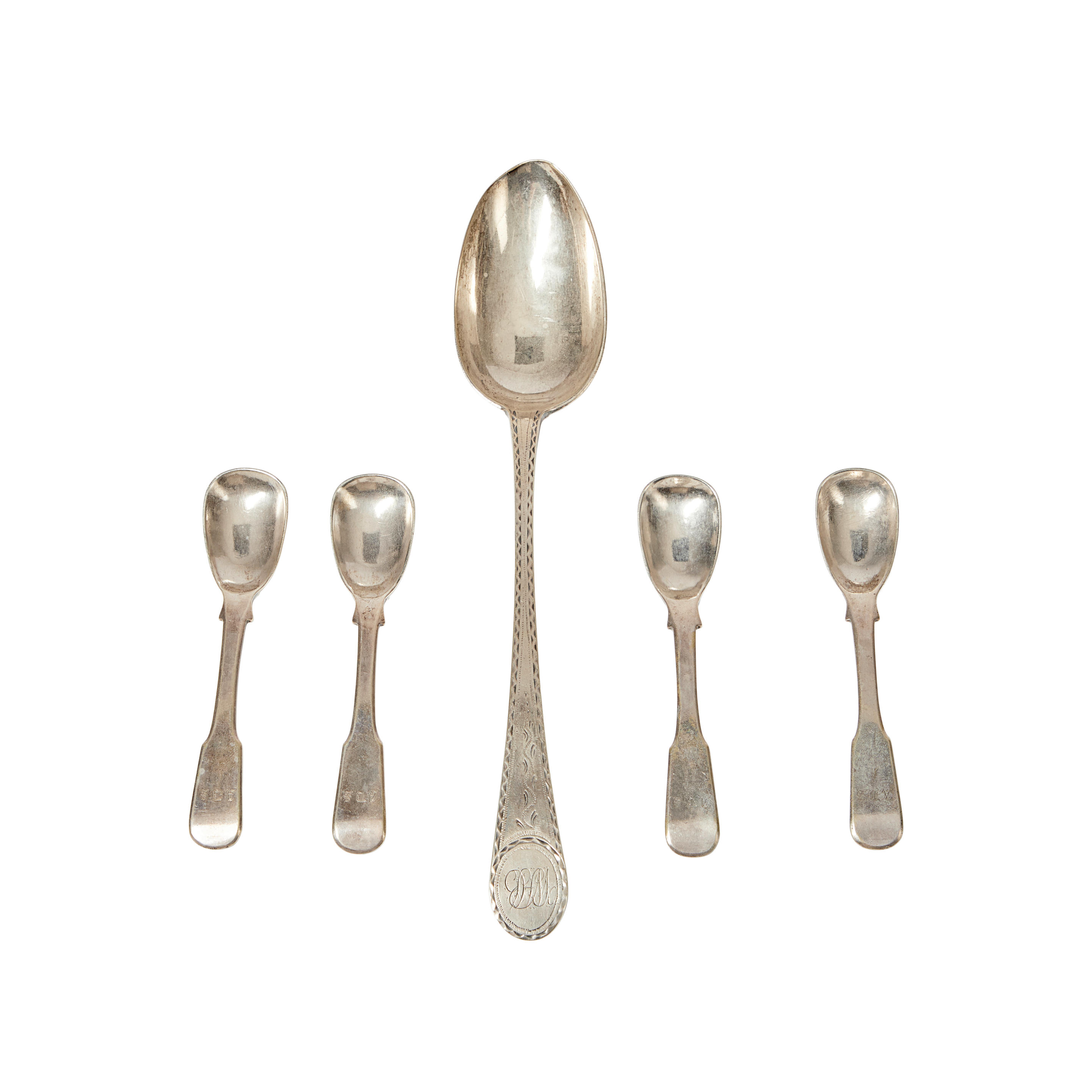 FIVE SILVER SPOONS a bright cut 3ae743