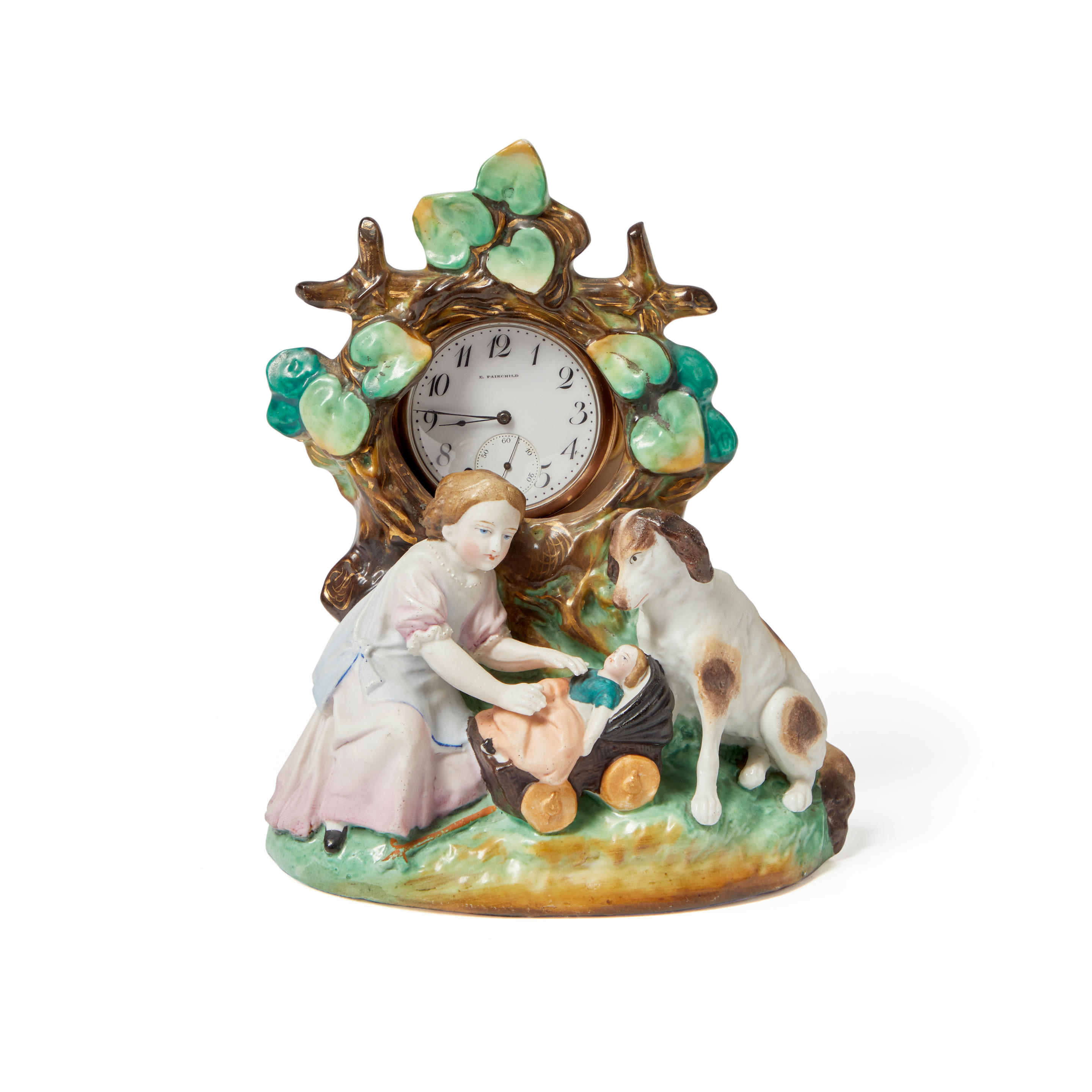 PORCELAIN FIGURAL WATCH STAND AND