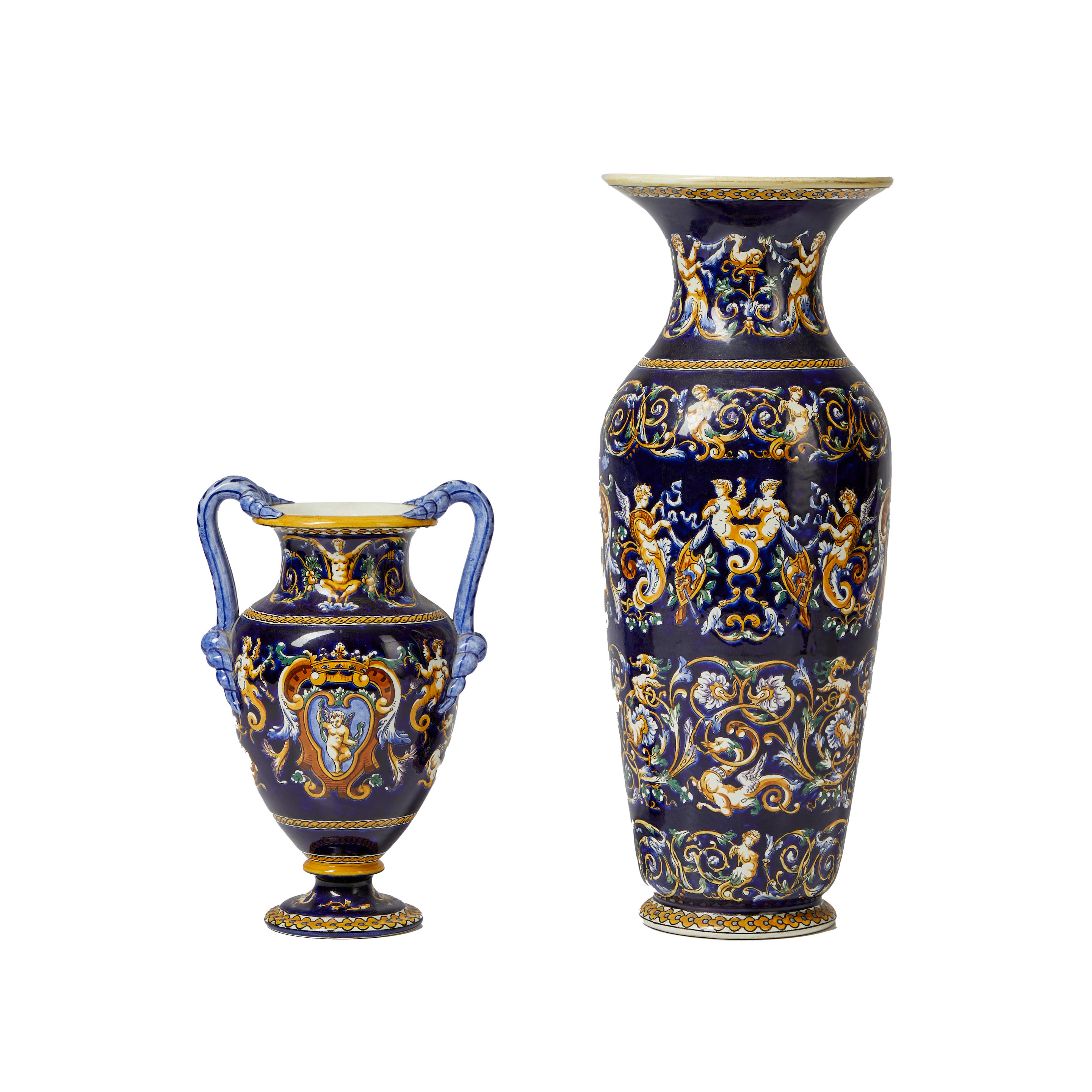 TWO FRENCH GIEN VASES one urn form 3ae7a6