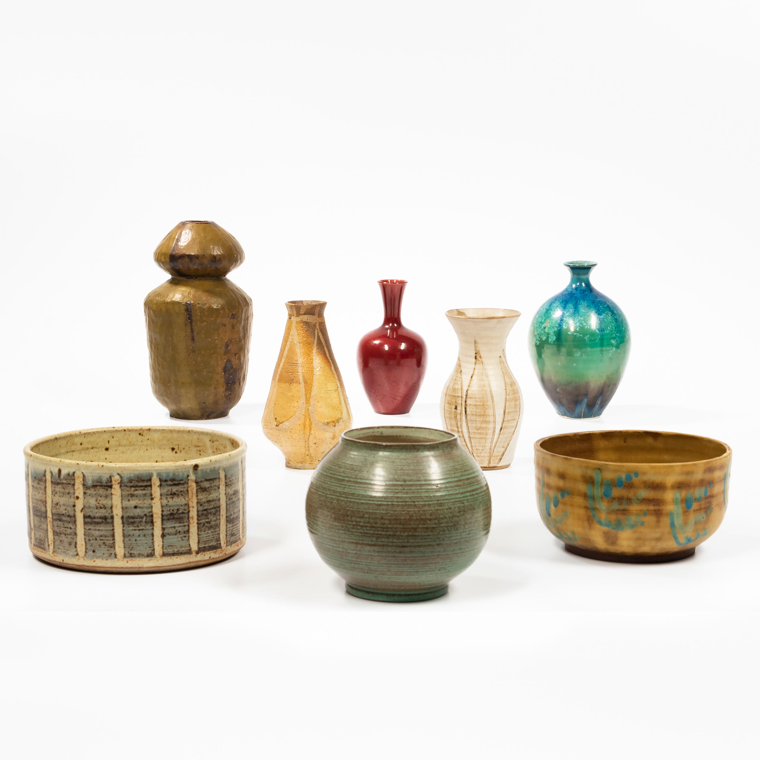 EIGHT STUDIO ART POTTERY VESSELS including