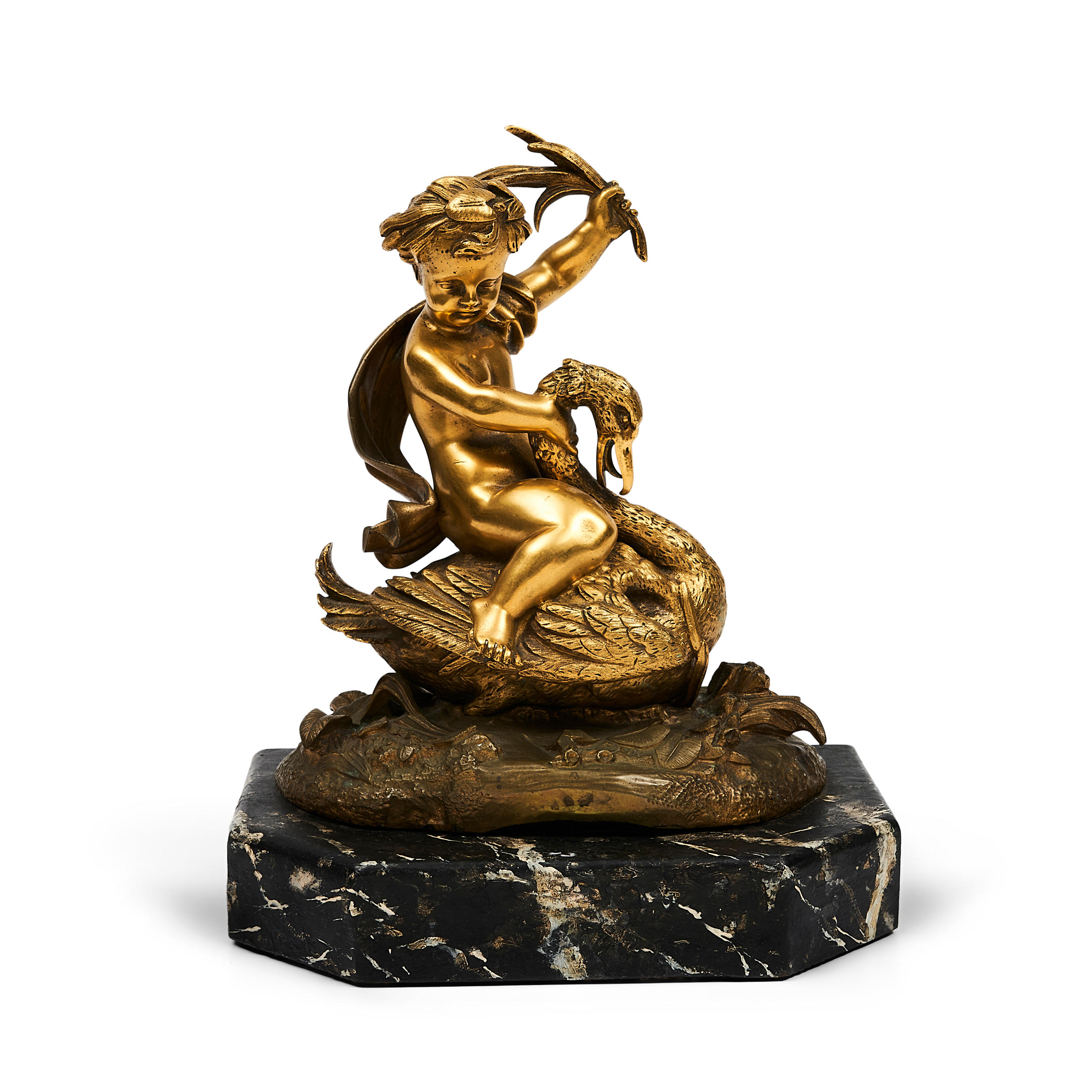 GILT METAL PUTTO RIDING A SWAN 3ae80d