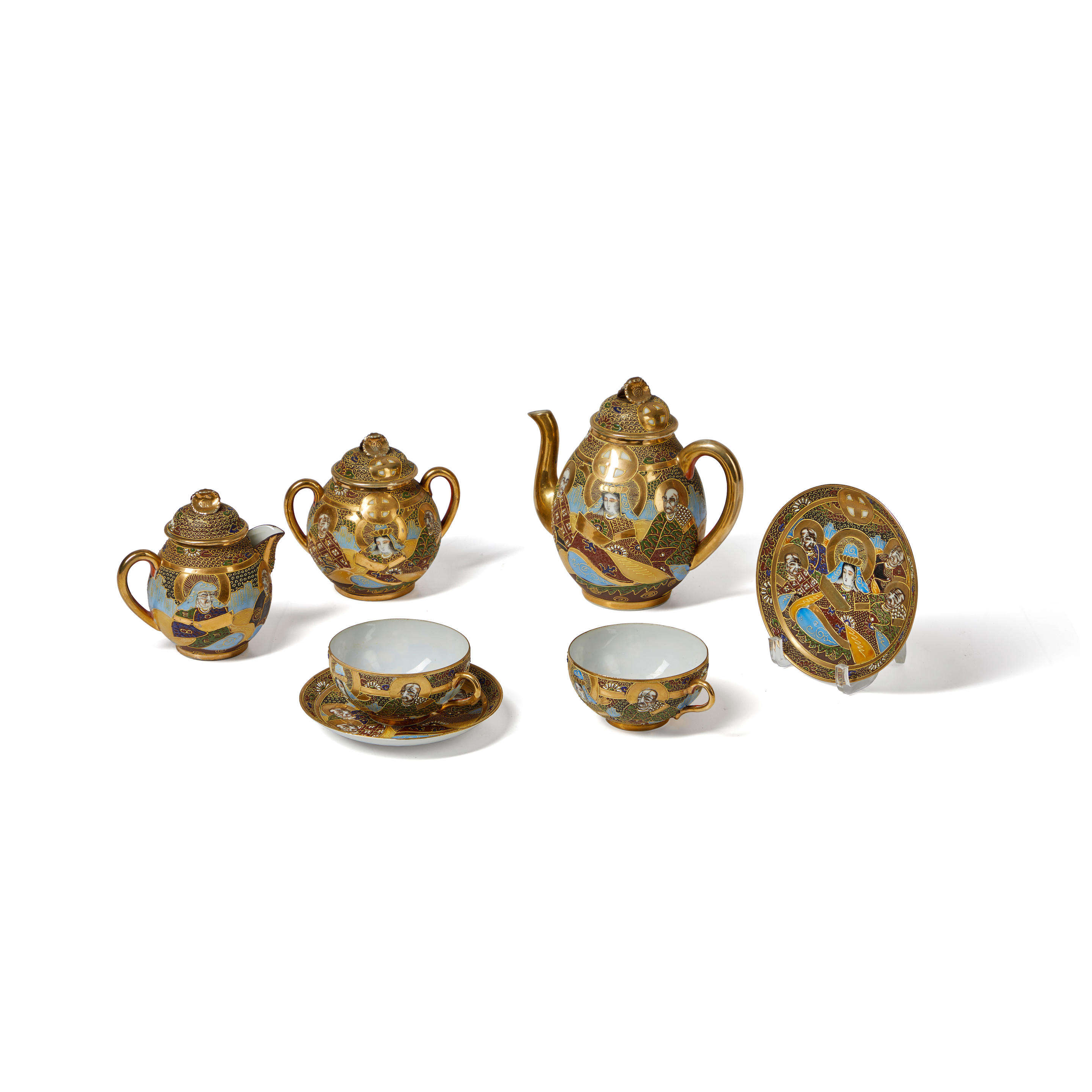 SATSUMA TEA SET Japan, nine pieces: