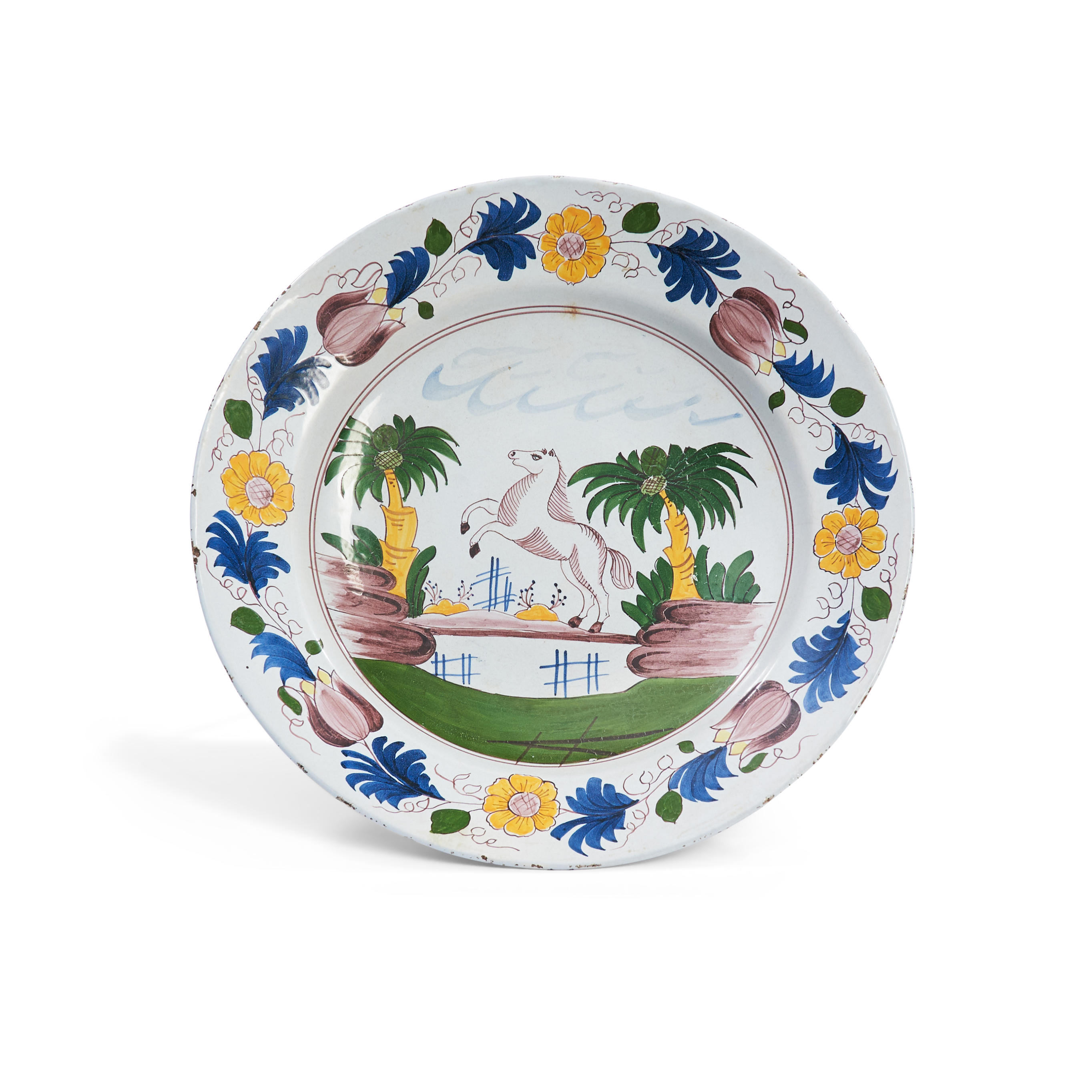 GERMAN TIN GLAZED CHARGER, HOLLAND,