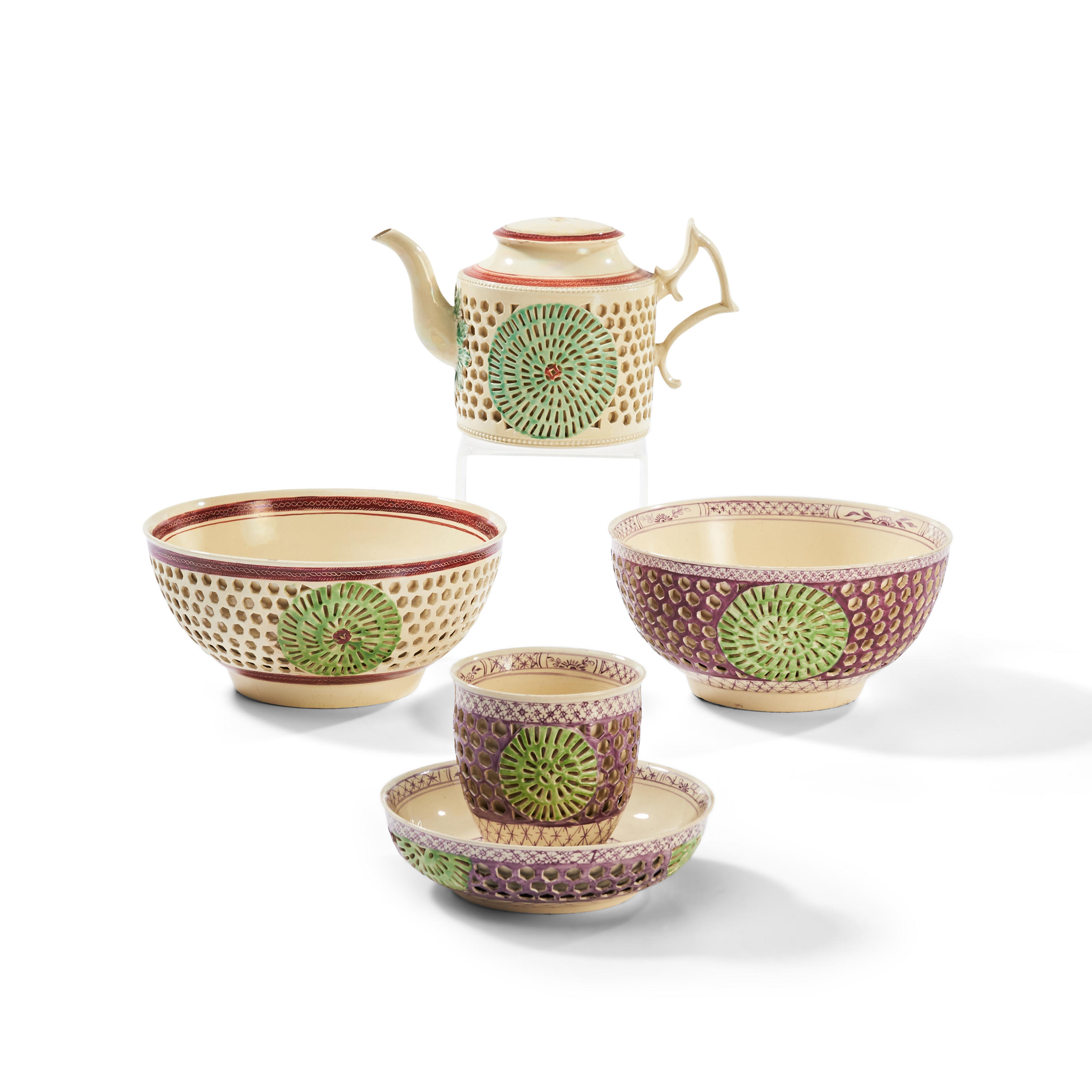 FOUR STAFFORDSHIRE CREAMWARE DOUBLE-WALLED