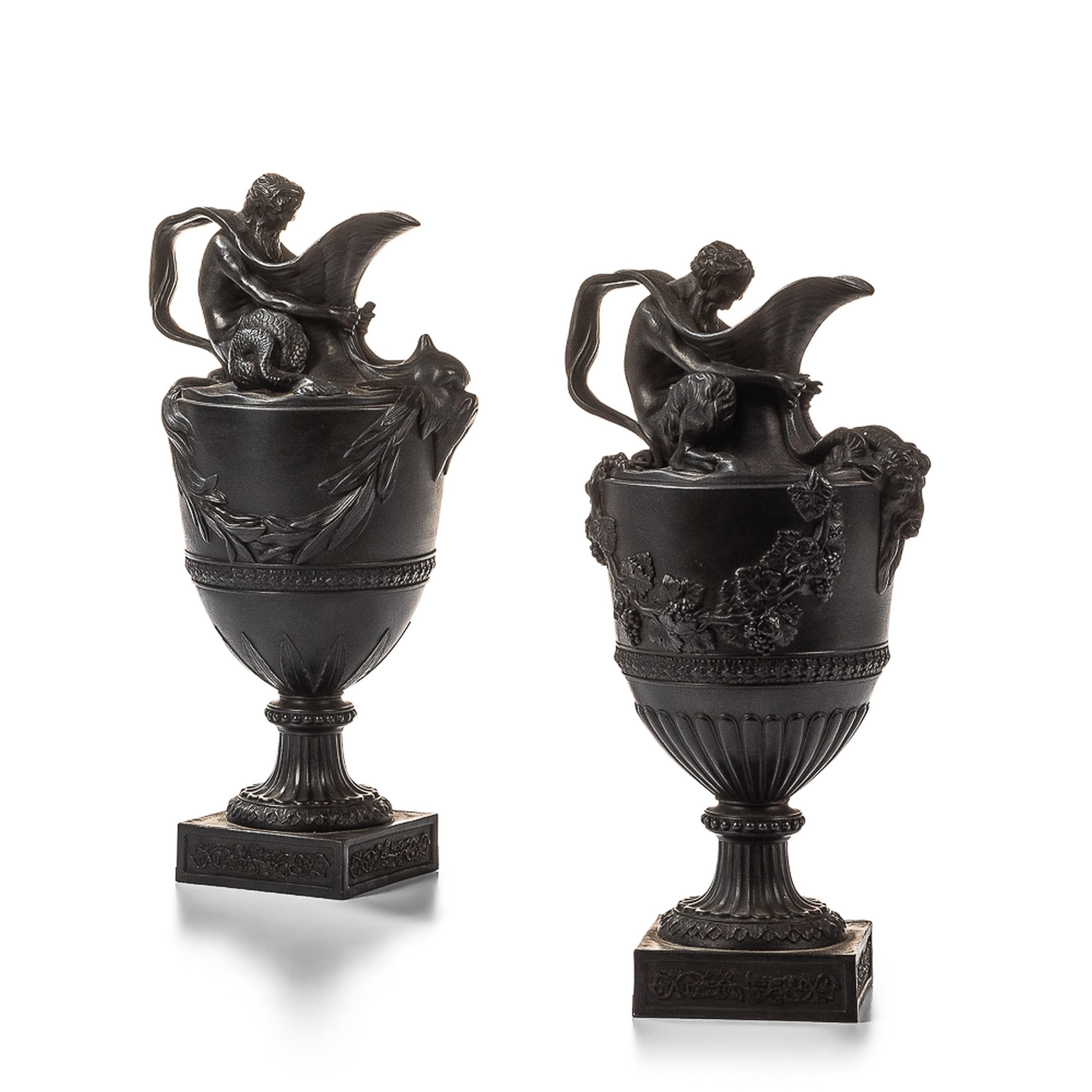 PAIR OF WEDGWOOD BLACK BASALT WINE AND