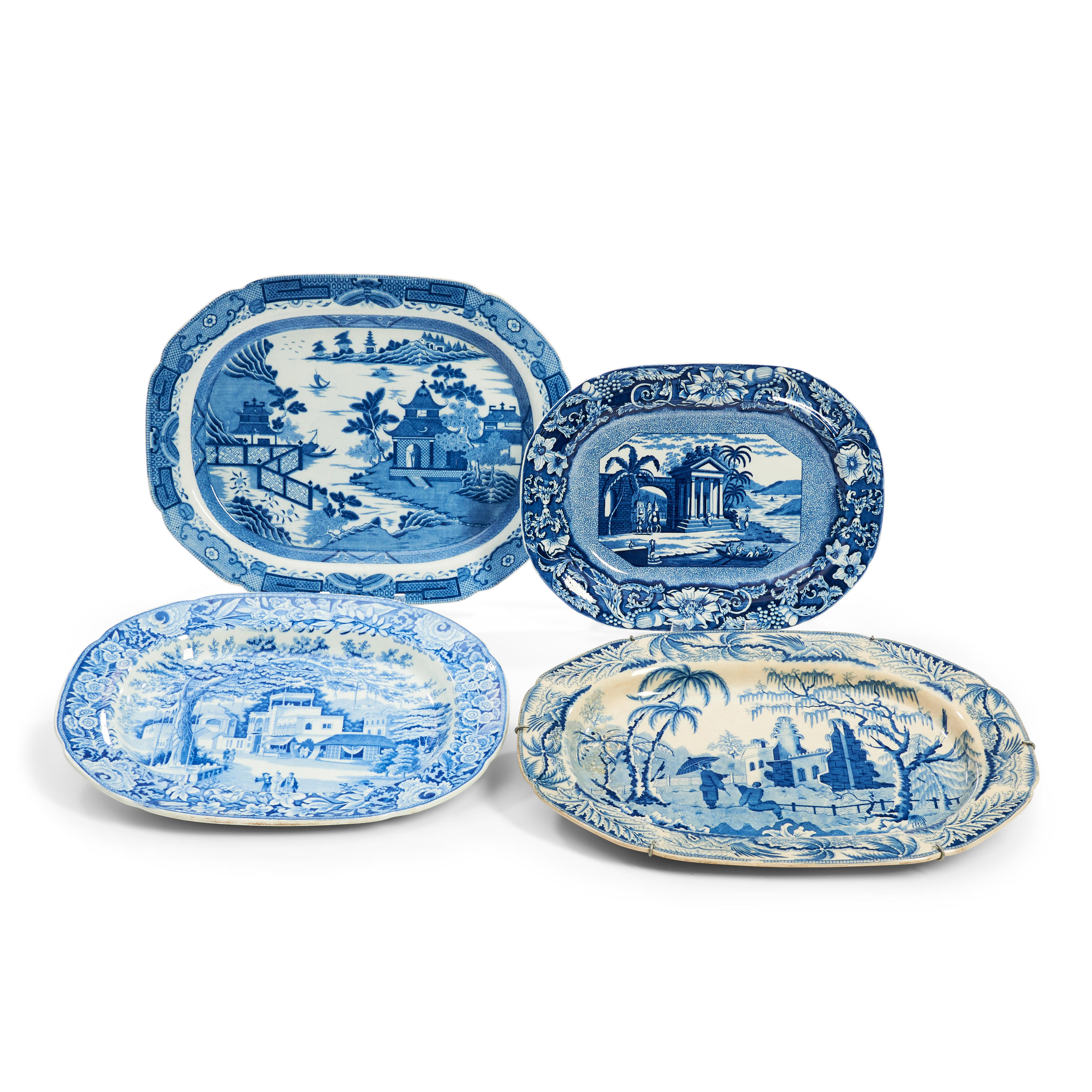 FOUR STAFFORDSHIRE BLUE TRANSFER