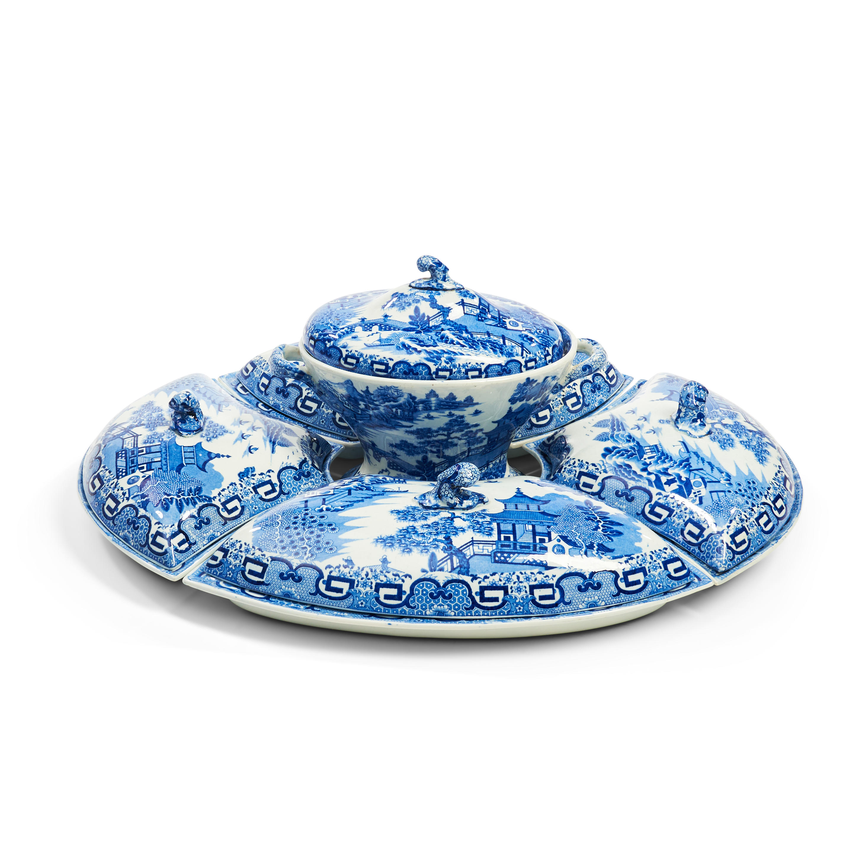 FIVE PIECE STAFFORDSHIRE BLUE TRANSFER