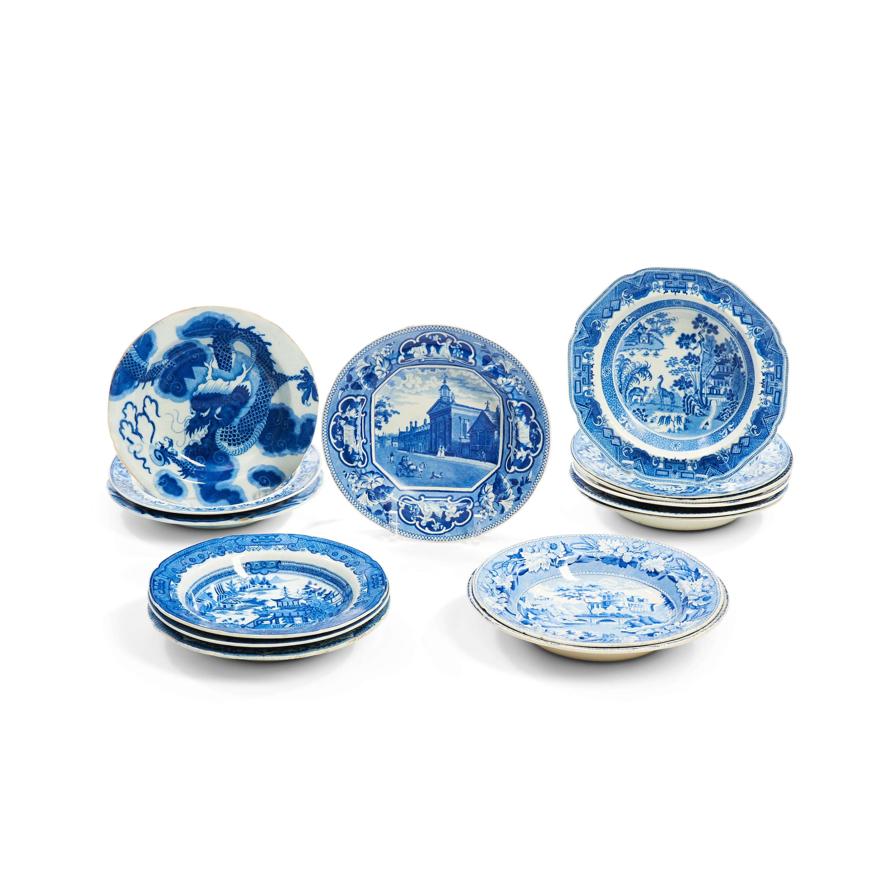 FIFTEEN STAFFORDSHIRE BLUE TRANSFER