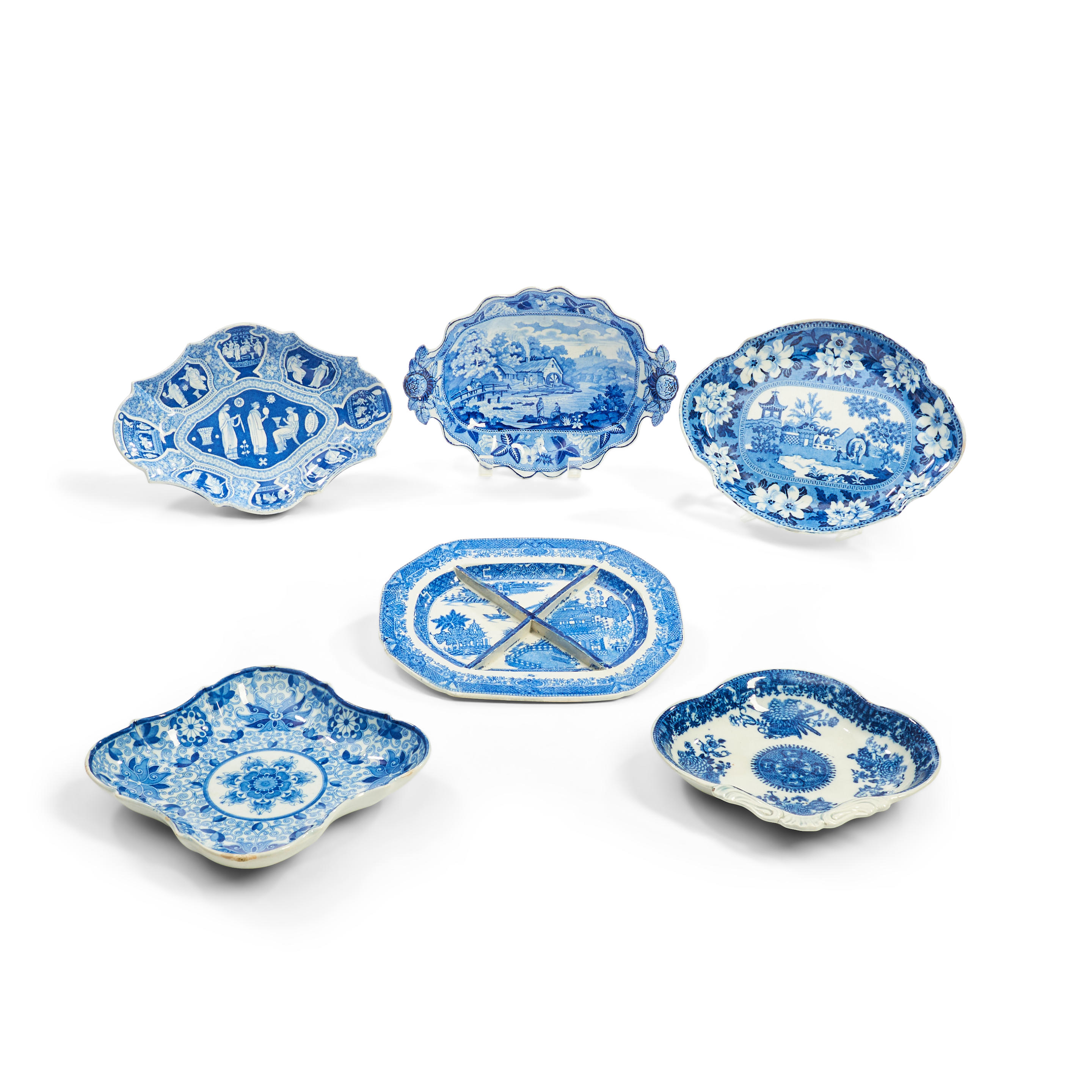 SIX STAFFORDSHIRE BLUE TRANSFER